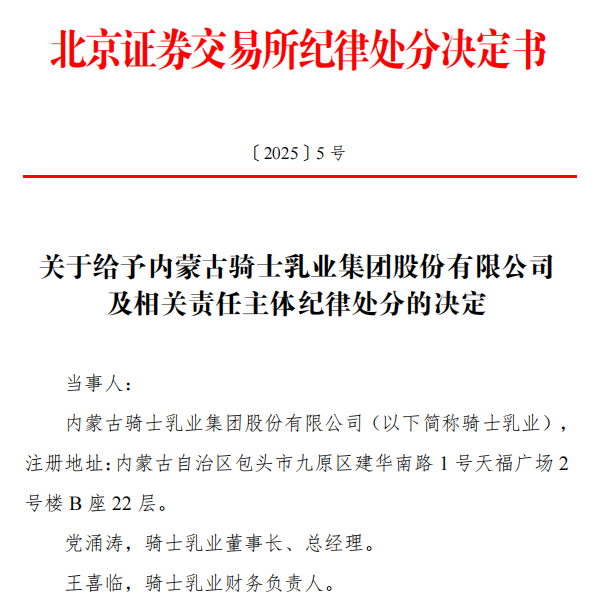 投资期货巨亏未及时披露！上市公司骑士乳业、董事长被立案